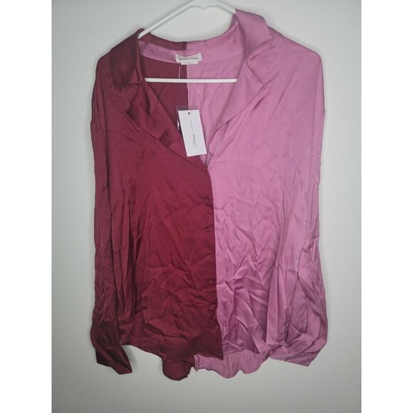 NWT Lovers + Friends Pajama Shirt in Pink & Plum Red SZ M - Picture 2 of 9